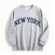 2026 New Arrival Bestseller Women's "NEW YORK" Graphic Print Loose Pullover Sweatshirt, Encountering Lazy Fashion, Women's Graphic Tops Clothes. - 淺灰色4 - 查看 4
