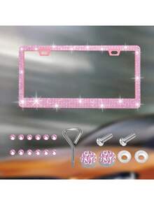 1pc/2pcs Pearlescent Plastic License Plate Frame, Black & Pink, Christmas Gift For Cute Girls - A - View 8