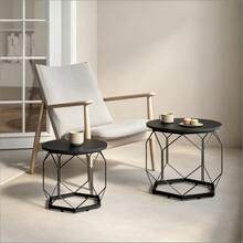 Nordic-Style Coffee Table With Wrought Iron Elements / Simple Round Coffee Table / Round Coffee Table With Removable Tabletop / Stackable Coffee Table / Suitable For Bedrooms And Living Rooms - 黑色 - 查看 5