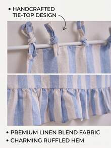 1/2pcs Rod Pocket Decorative Cabinet Curtain, Brown Striped Ruffled Short Curtain For Bathroom, Kitchen Sink, Home, Classroom, Farmhouse, Country Style, Under Table Privacy Curtain, Laundry Room - Blue - View 8