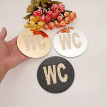 經典「WC」廁所門貼紙，浴室門標誌鏡面牆貼，自黏式壓克力鏡面貼紙附木板裝飾，家居裝飾，20cm - 多色 - 查看 1