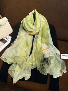1pc Light Green Silk Scarf For Women, New Style, Gift For Mom And Elders, Thin Summer Day Gift, High-End Large Shawl - Green - View 1