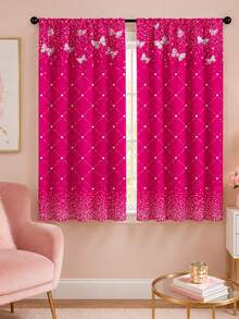 2pcs Fuchsia Sequin Diamond Curtains,Sparkling Bow Rod Pocket Drapes,Y2K Style Bedroom Decor,Modern Luxury Living Room Curtains,Bling Glitter Window Treatments,Party Home Decor - Multicolor - View 7