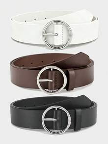 1pc/3pcs White K-Color Round Raised Buckle PU Belt - Black - View 5