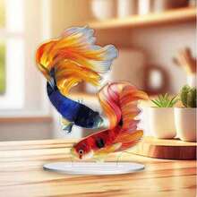 1件 2D平面高畫質印刷非3D裝飾壓克力錦鯉魚創意立牌,居家客廳玄關酒櫃擺飾裝飾禮物,適合送給家人與朋友 - 1PC - 查看 3