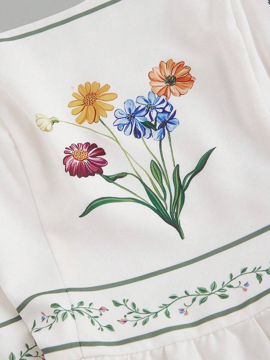 Vestido con estampado floral y volantes en el bajo, estilo vacacional - Multicolor - Ver 1