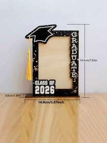 Marco de fotos de madera con borlas para graduación 2026, soporte de escritorio vertical para exhibir fotos de graduación, adecuado para decoración de fiesta de graduación y como regalo conmemorativo - A - Ver 4