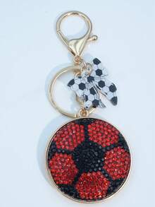 Nuevo Llavero de Fútbol Personalizado con Piedras de Imitación Negras y Blancas, Llavero de Fútbol con Colgante de Lazo, Adecuado para Uso Diario, Regalo para Amigos y Familia, Rosa Azul Rojo - Multicolor - Ver 6