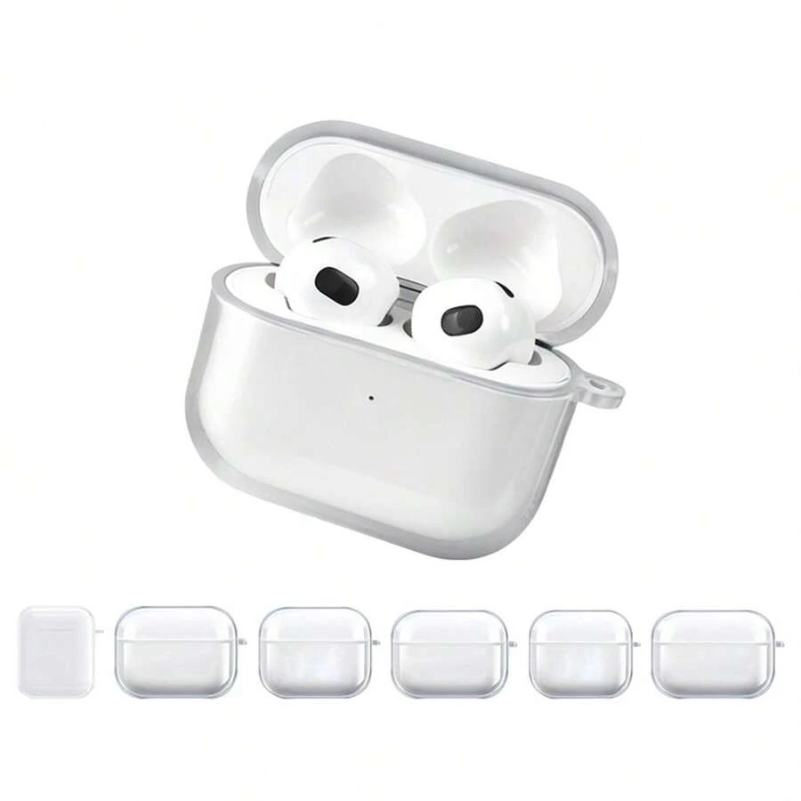 適用於 4/3/2/Pro/Pro2/Pro3 的保護殼,Apple 高透明 TPU 耳機殼附耳掛,藍牙耳機收納充電盒保護套,極簡百搭簡約款 - 無色 - 查看 1