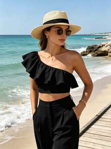 Natural Brown Wide Brim Straw Fedora Hat With Black Ribbon, UV Protection Sun Hat - Multicolor - View 2