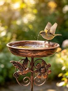 Iron Bird Bath And Feeder, Multiple Sculptural Designs Available, With 5-Prong Rust-Resistant Fixed Feet, Sturdy Outdoor Standing, Suitable For Garden And Yard Decoration, Can Be Used For Bird Drinking And Bathing, Easy To Clean - TK18MINI - View 8