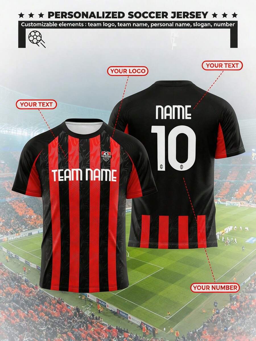 1件式客製化義大利 Serie A (AC米蘭俱樂部) 國家隊足球球衣,參加第26屆世界盃™,可自訂隊徽、隊名、號碼與球員姓名 - 黑色 - View 1