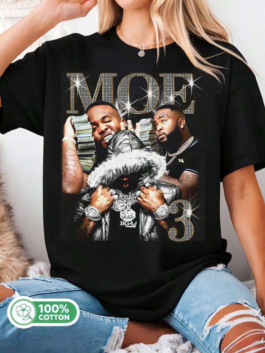 Mo3_Rapper_Bootleg_Tee_Mo3_Retro_Bootleg_T-Shirt,_Texas_Rapper_Graphic_Tee - 黑色 - 查看 1