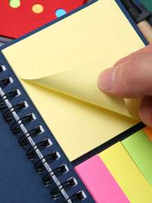 1/2/5pcs Notebook Set With Pen Holder And Random Color Index Label Stickers, Colorful Card Pen Design Spiral Bound Sticky Note Notebook, Creative Spiral Notebook Business Kraft Paper Notebook Sticky Note Combination Notepad, Suitable For Study And Office Use, Random Notebook, Sticky Note Set - Black - View 3