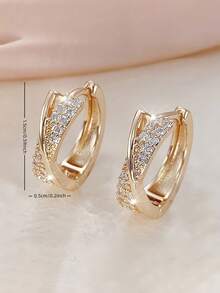 2pcs Women's Gold Twisted Rhinestone Ear Cuffs, Copper Material With Zirconia, Gentle And Elegant, Round Hoop Snap Closure Easy To Wear, Suitable For Travel, Party, Daily Wear Women's Accessories - Gold - View 4
