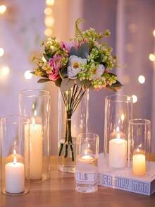3/4/6/24pcs Glass Cylinder Vase Set, Transparent Vase, Hurricane Style Floating Candle Holder, Suitable For Dining Table Decor, Wedding Home Decor, Rama Decor, Hurricane Style Floating Candle Holder Vase, Suitable For Dining Table Decoration, Artistic Floral Arrangement, Party, Home Dining Table Decor, Wedding Party Centerpiece Decoration And Home Decor Cylinder Vase For Making Centerpieces, - A - View 6