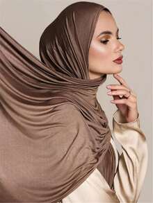 1pc New Style Large Size Jersey Hijab Shawl Soft Casual Solid Color Women Scarf - Rust Red - View 2