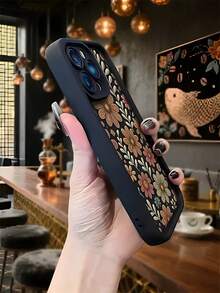 Handgemalte Blumen und Zweige mit Herbst- und Winteratmosphäre passend für Compatible with iPhone 17, 17 AIR, 16, 15, 14, 13, 12, 11 PRO MAX PLUS, XS, X y XS MAX.passend für Compatible with Samsung Galaxy S25,24,23,22 ULTRA/FE+,A56,A55,A36,A36,A35,A16,A15,Vollständiger Schutz, rutschfest und sturzsicher, weiche TPU-Hülle, schlichte Handyhülle - Negro - Ver 2