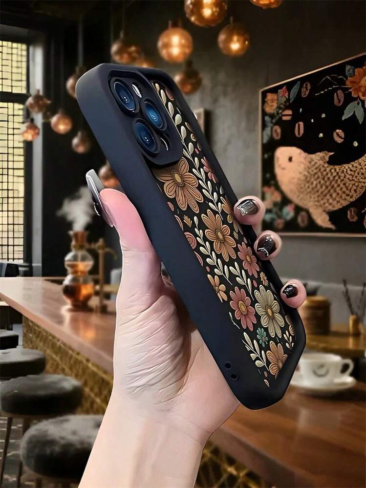 Handgemalte Blumen Und Zweige Mit Herbst- Und Winteratmosphäre Passend Für  Compatible With IPhone 17, 17 AIR, 16, 15, 14, 13, 12, 11 PRO MAX PLUS, XS, X Und XS MAX.Passend Für  Compatible With Samsung Galaxy S25,24,23,22 ULTRA/FE+,A56,A55,A36,A36,A35,A16,A15,Vollständiger Schutz, Rutschfest Und Sturzsicher, Weiche TPU-Hülle, Schlichte Handyhülle - 黑色 - 查看 2