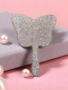 Espejo de maquillaje de mano con pedrería ElegantBeauty, marco de ABS dorado, espejo compacto portátil, espejo de retoque para novias & mujeres - Multicolor - Ver 4