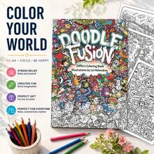 Fusion Doodles: 24 Pages Of Fun Coloring Patterns, Suitable For Adults, 24 Pages, Thick Paper, Coloring Practice, Improve Concentration, Friend Birthday Gift, Back To School Gift, A4, Comes With Random Stickers And One Paper Mat - Single Piece - View 8