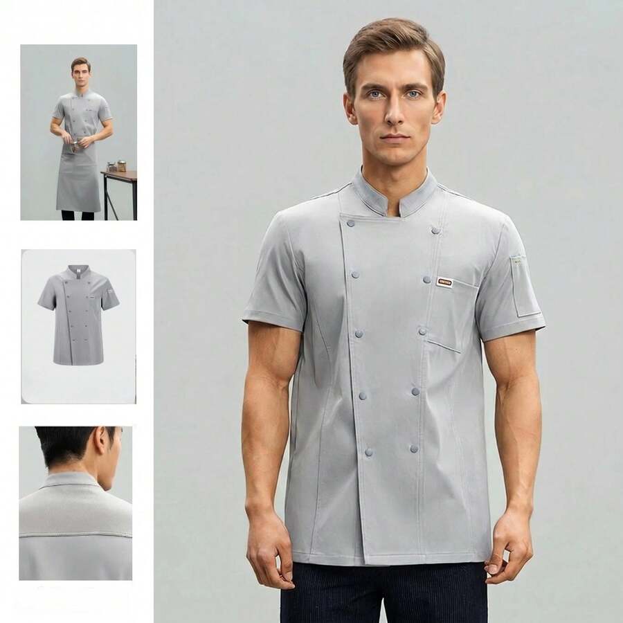 New Fashion Customized Chef Uniform Unisex Short Sleeve Breathable Mesh Back High-End Hotel Restaurant Bakery Coffee Shop Flower Shop BBQ Fast Food - Grey - View 1