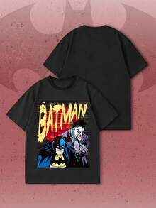 SHEIN X BATMAN Camiseta de verano para mujer con estampado retro de IP, versátil, estilo callejero Y2K, ideal para fotos urbanas, desplazamientos, viajes y fiestas informales. Negro - Negro - Ver 7