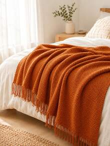 1 pièce Couverture tricotée kaki, couverture de canapé de style nordique en acrylique rectangulaire pour sieste au bureau, couverture de climatisation, petite couverture tricotée, châle, jeté de lit, chemin de lit - caramel de grains de maïs - Voir 6