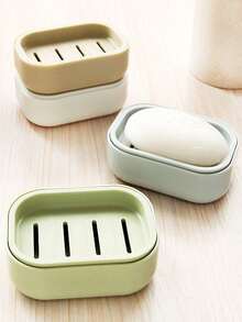 1pc Minimalist Dual Compartment Soap Dish With Efficient Drainage Holes For Quick Water Drainage And Anti-Water Accumulation - Solid Color - View 1