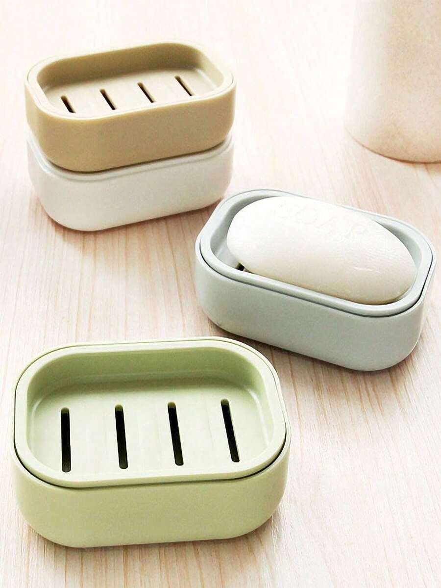 1pc Minimalist Dual Compartment Soap Dish With Efficient Drainage Holes For Quick Water Drainage And Anti-Water Accumulation - Solid Color - View 1