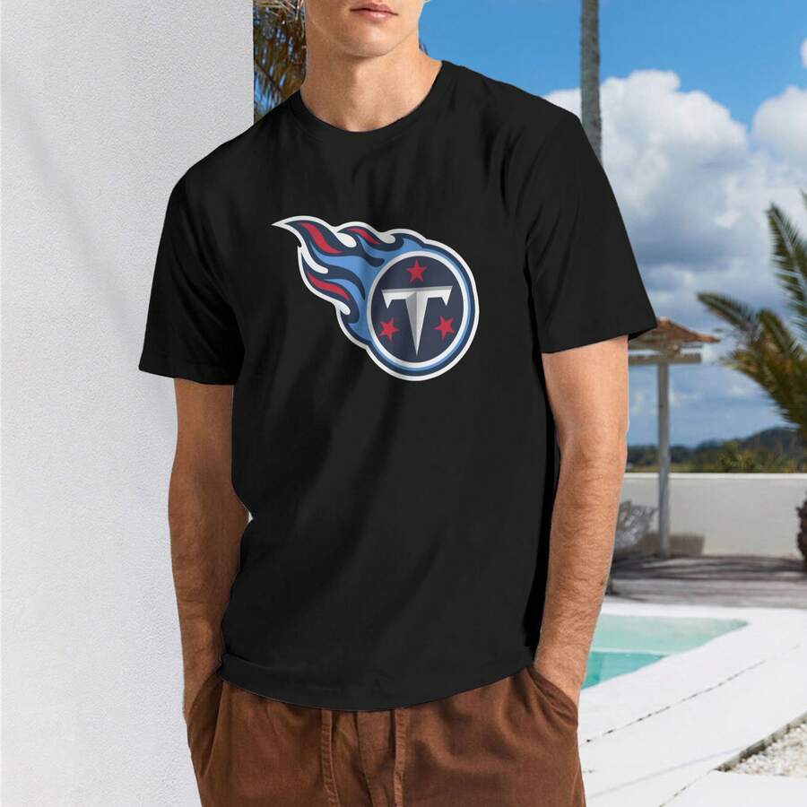 Tenn-Essee-Titans Men's T-Shirt, Soft And Stretchy Cotton, Round Neck, Comfortable Slim Fit, Breathable And Durable, Basic For Everyday Wear, Office Or Casual Outings - 黑色 - 查看 1