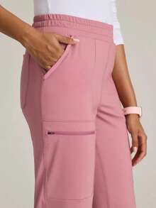 Frühling/Sommer Mehr-Taschen-Hose, Damen Lässig Jogger Hose für die Arbeit, bequeme Lässig Laufhose Rosa - Pink - Übersicht 4