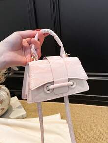 2026 Super Textured Lipstick Case Mini Square Handbag New Solid Color Versatile Tote Bag Women's Bag - Pink - View 8