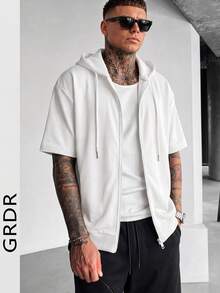 GRDR 男士简约时尚百搭连帽短袖T恤，夏季新品系列 - 白色 - 查看 1