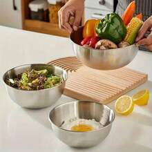 Bộ 3 bát trộn dày phong cách Nhật Bản bằng thép không gỉ phân cấp, dùng để đánh trứng, trộn salad và làm bánh - Xem 7