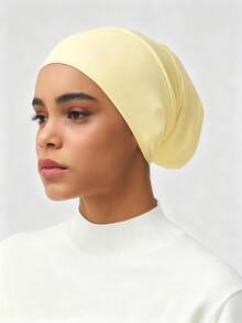 1pc Women's Hijab Cap, Middle Eastern Arabic Dubai Turkish Style, Solid Color Classic Minimalist Fashion Elegant Modest Undercap Inner Cap, Modal Mercerized Cotton, Silky Soft Skin-Friendly, Breathable Comfortable High Elasticity, Strong Coverage, Hair Protection Non-Tight Jersey Fabric, Suitable For Prayer, Holiday, Banquet, Home And Daily Wear, Turban Headscarf Cap, Instant Scarf Dual-Use Design - Yellow - View 3