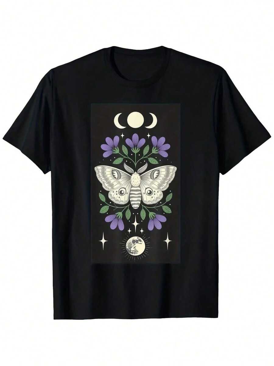 Vibrant Monarch Butterfly Print, Lightweight And Breathable, Short Sleeve, Round Neck, Casual T-Shirt For Everyday Wear, Outdoor Sports, Spring/Summer/Autumn, Sizes XL - 5XL - 黑色 15 - 查看 1