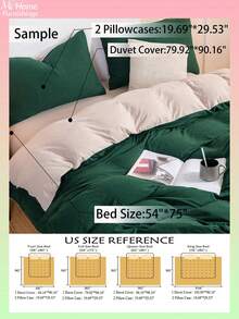 2/3pcs Ensemble de literie vert foncé & camel clair, 1 housse de couette & 2 taies d'oreiller, textile de maison confortable et doux, doux et respectueux de la peau, literie de dortoir pour garçons & filles, décoration intérieure minimaliste et à la mode, literie de chambre douce et confortable, lavable en machine, sans rembourrage - Vert sapin - Voir 3