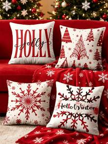 1/4pcs New Christmas Pattern Pillowcase, Christmas-Themed Throw Pillow Cover, Decorative Pillow Cover, Square Pillowcase, Christmas Decoration, Suitable For Living Room, Sofa, And Bedroom Party Decor, Pillow Insert Not Included 18x18 Inches - Multicolor - View 4