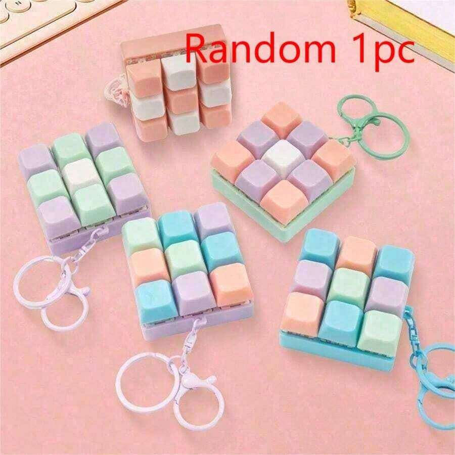 1 Set 1/4/9pcs Square Button Stress Relief Keychain, Creative Keyboard Pendant Charm, Adult Pressure Relief Key Chain, Gothic Y2K Style, Suitable For Bags And Car Keys, Birthday Party Holiday Gift, Car Interior Decoration Accessory, Includes Lanyard And ID Card Holder - Multicolor - View 1
