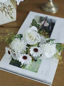 1/3/60pcs Artificial Embroidery Ball & Rose Bouquet, Realistic Texture, Suitable For Vase, Home, Hotel Room, Wedding Decoration, Tabletop Decor, Birthday Gift, Graduation Ceremony, Autumn Decoration And Other Occasions - White - View 2