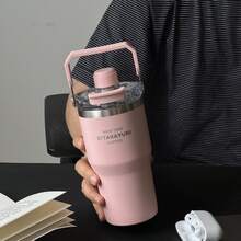 1個大容量保溫隨行杯水壺，時尚設計附手把，可裝熱水，加厚吸管杯，適合居家與返校使用，美學風格 - 彩色 - 查看 27