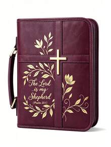 1pc Floral Cross Bible Cover With Zippered Handle – Inspirational "The Lord Is My Shepherd" Bible Organizer For Church, Bible Study & Religious Gift For Women - Pink - View 11