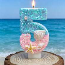 海洋系列藍色沙灘數字蠟燭 0-9，適用於生日蛋糕裝飾、節日派對、生日派對、成人派對、畢業典禮 - 查看 15
