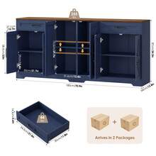 Sideboard, 180cm Large Kitchen Sideboard With 6 Barn Doors & 2 Drawers Farmhouse - 藍色 - 查看 3