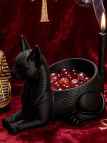 Halloween Gothic Style Desktop Storage Rack, Black Egyptian Cat Storage Shelf, Bastet Statue, Halloween Home Decor - A - View 2