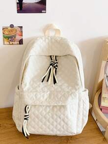 1 pieza Mochila acolchada de nylon de gran capacidad para mujer, decoración de borlas, mochila preppy casual minimalista, adecuada para estudiantes, escuela, regreso a clases, compras, uso diario - Multicolor - Ver 5