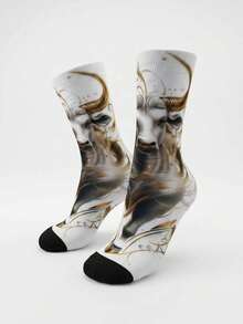 1 Pair Artistic Taurus 360° Print Mid-Calf Socks, Personalized Graffiti Pattern Street Style Socks - Multicolor - View 8