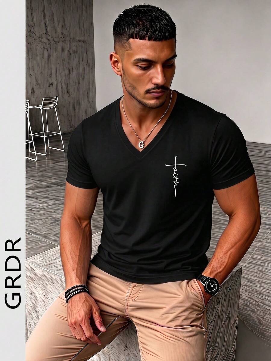 GRDR 男士 V 领短袖衬衫，适合夏季户外休闲穿着