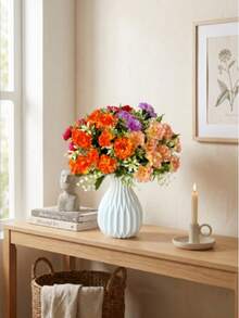 2/1pc Nordic Style Plastic Vase, Imitation Ceramic Geometric Striped Flower Vase, Shatterproof Decorative Vase For Dried & Fresh Flowers, Perfect For Living Room, Home & Cafe Decor - Multicolor - View 5